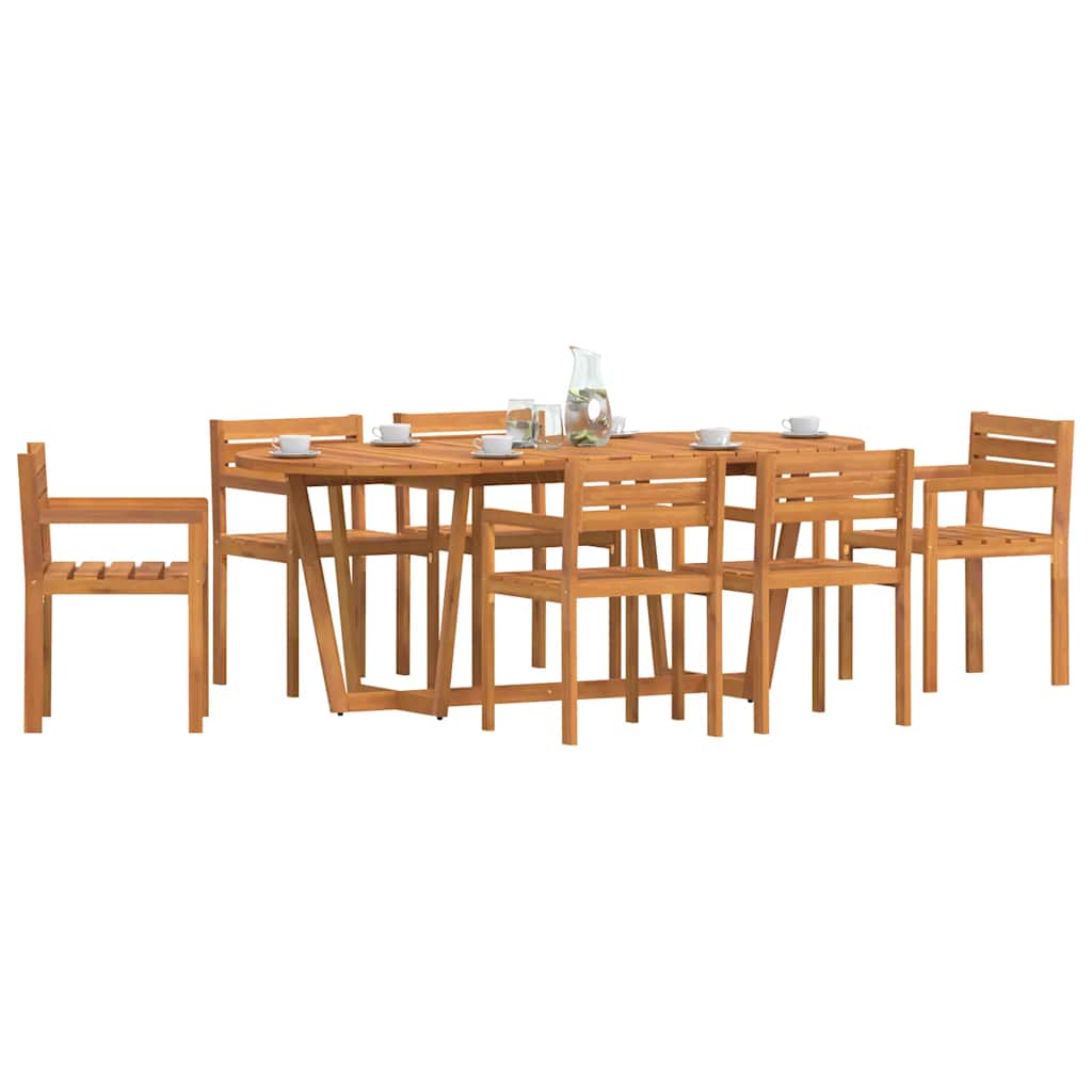 7 Piece Outdoor Dining Set Made of Solid Acacia Wood
