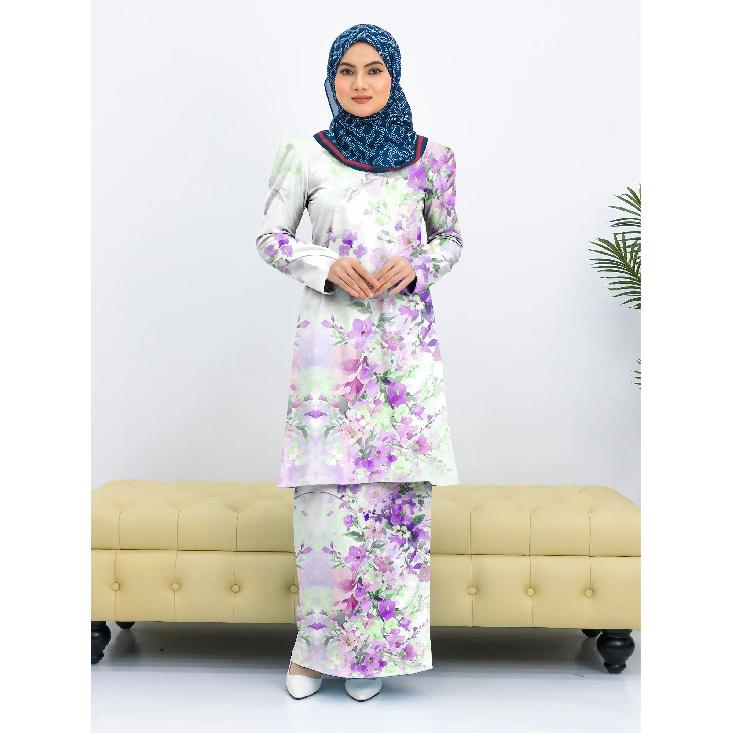 Fashion Traditional Clothing Full Body Print Rendering Floral Kulang Pahang Ladies Muslim Suit Comfortable and Elegant Ladies Two Piece Suit