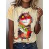 Women's T-Shirt Cat Print Design Harajuku Casual Short Sleeved Top Fashionable Trend Plus Size Women's Clothing
