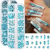 12grids 2boxes Sparkle Lake Blue Crystal Nail Rhinestones SS4-SS16 Round Beads Nail Gemstones Multi Shapes Glass Flatback Nails