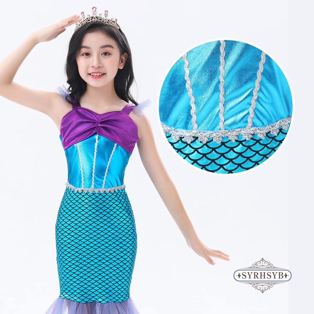 [SYRHSYB] Ariel Dress, Little Mermaid Dress, Mermaid Costume, Cosplay, Children&#x27;s Costume, One-Piece Princess Dress, Stage Costume, Disguise,