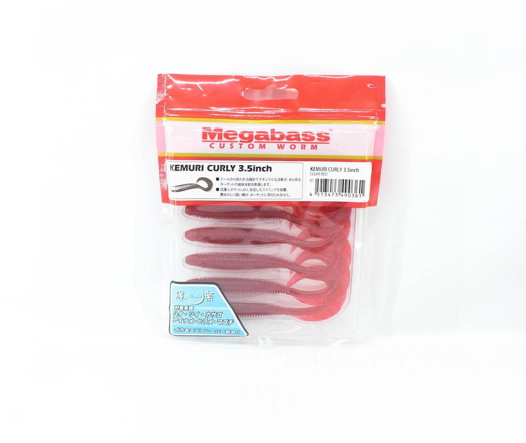 Megabass Мягкая приманка Kemuri Curly 3,5 дюйма, прозрачно-красная (0361)