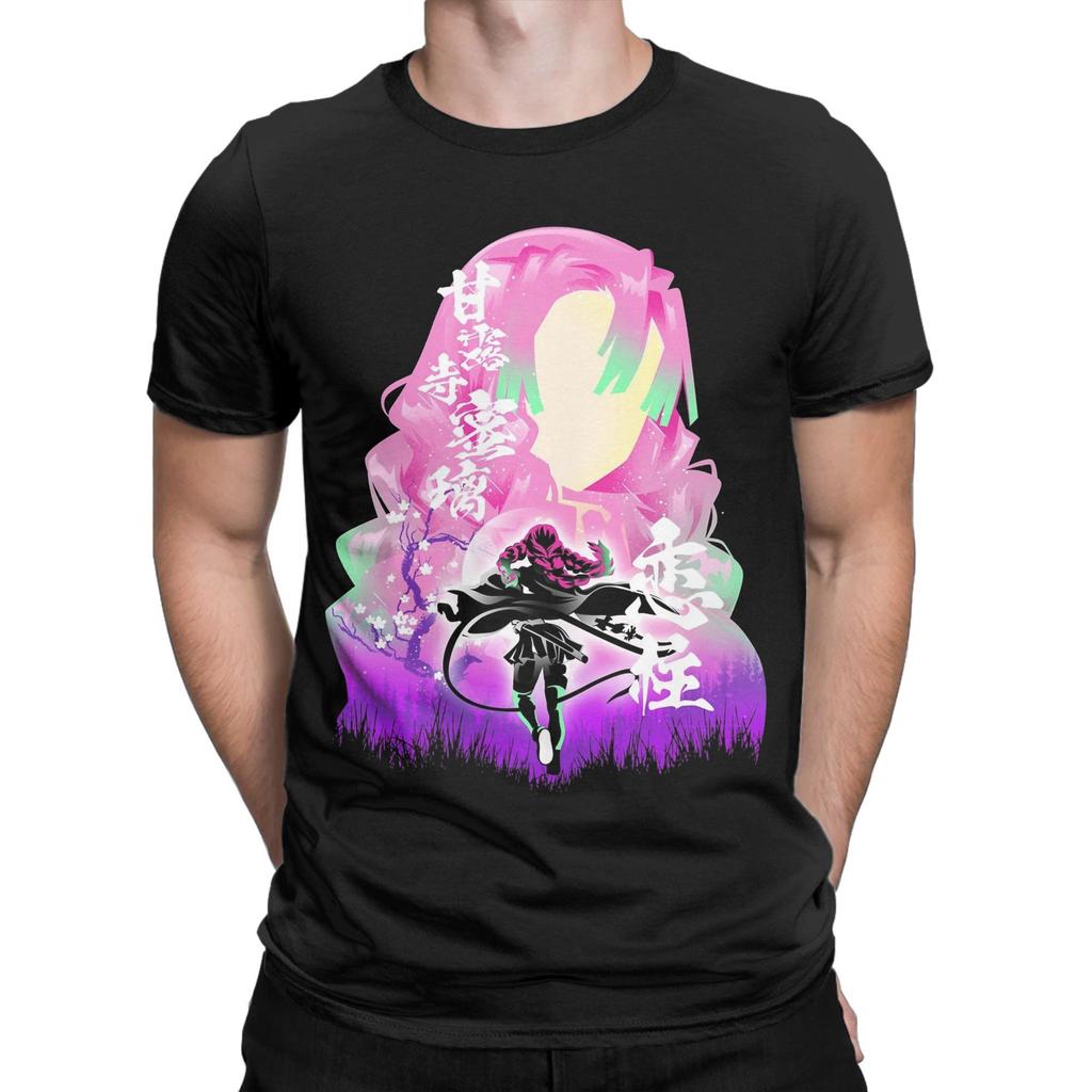 Men's Mitsuri Kanroji Demon Slayer T Shirt Love Hashira 100% Cotton Tops Short Sleeve Round Collar Tees Plus Size T-Shirts