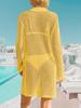 Women's Crochet Beach Cover Up Button Down Long Sleeve Cardigan Mini Dress
