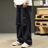 Брюки-карго осень-весна, свободные, прямые, однотонные, в стиле хип-хоп, с несколькими карманами, на резинке и завязками на талии, длинные брюки