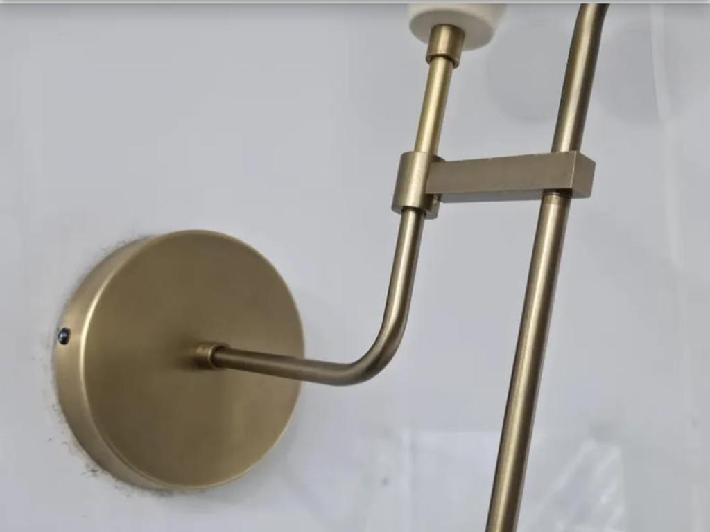 Single Arm Wall Lamp – Mid Century Raw Brass and White Wall Sconce, Modern or Industrial Style Lamp