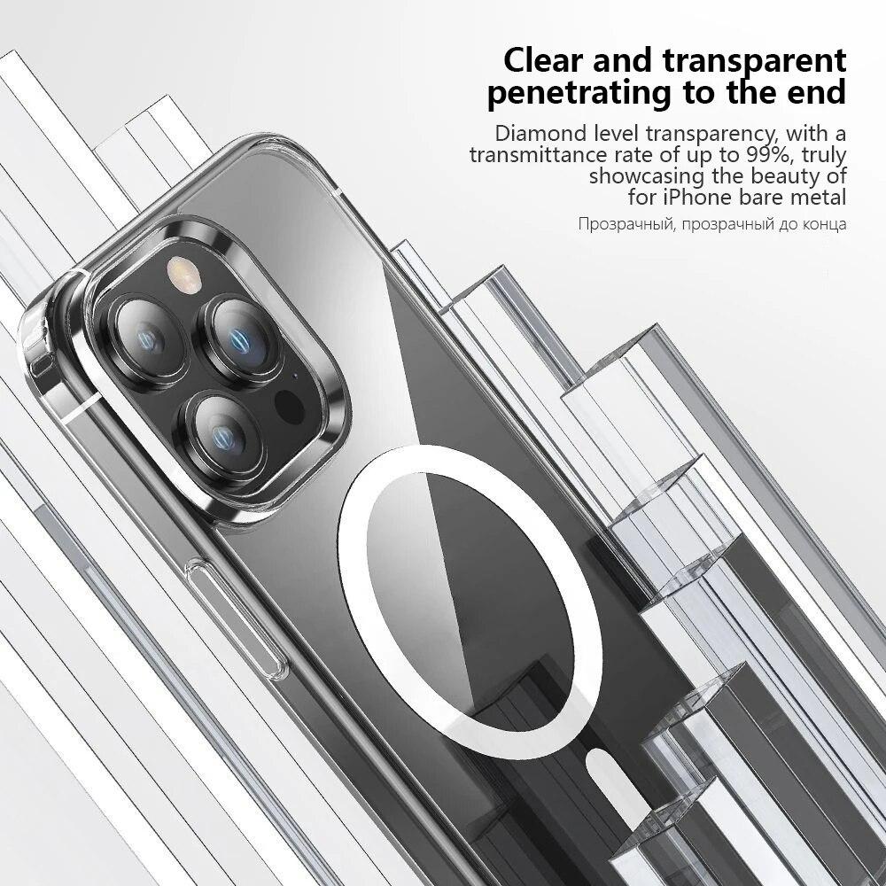 Transparent Magnetic Wireless Charging Case For iPhone 15 14 13 12 11 Pro Max Mini 8 7 Plus X XS XR Shockproof Protective Cover