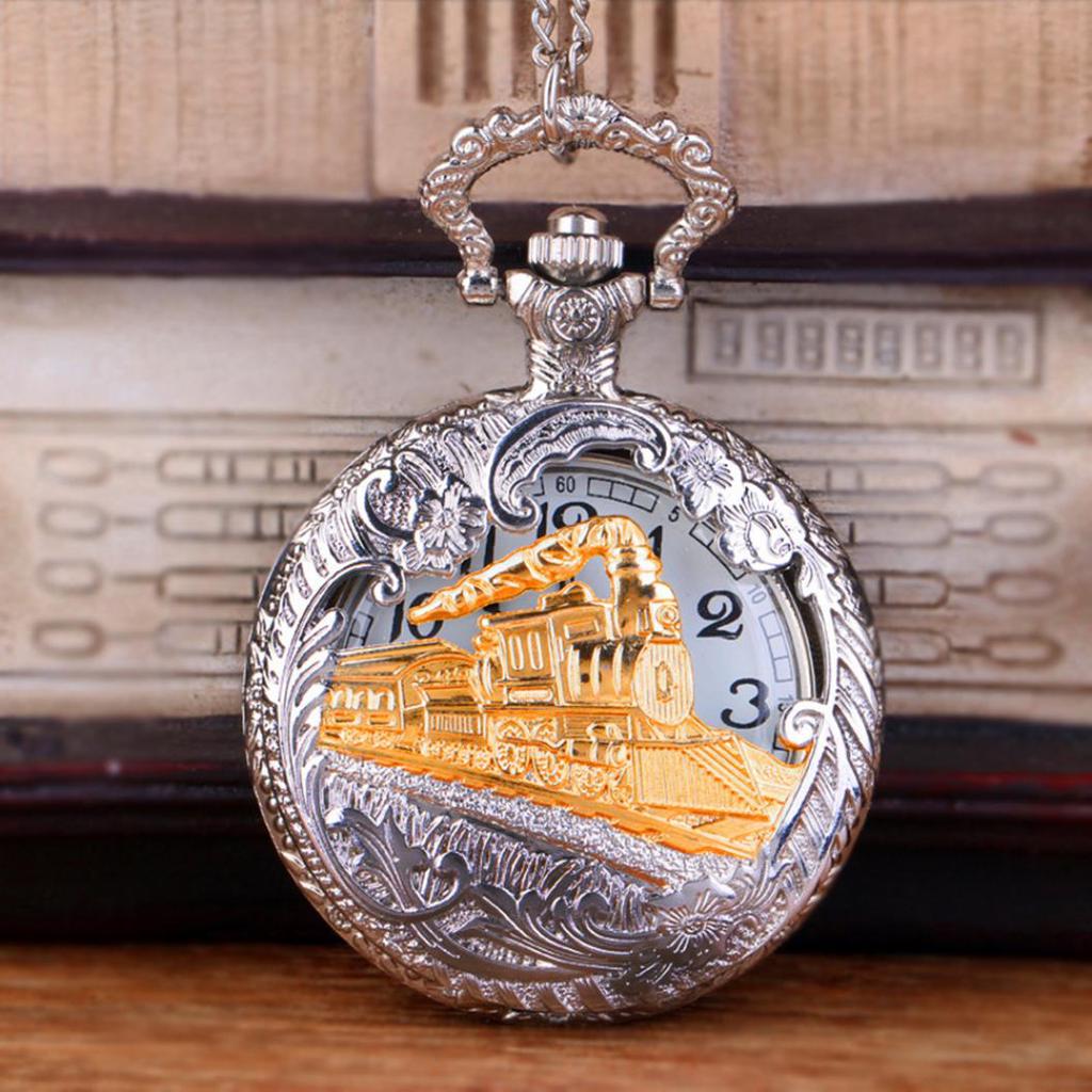 Vintage Steam Train Antique Chain Quartz Locomotive Pendant Pocket Watch Gift