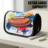 1pc Double Layer Flip Pencil Case, Graffiti Football, Large Capacity, Portable Polyester Pen Storage Bag with Zipper Closure, Ideal for School & Offic
