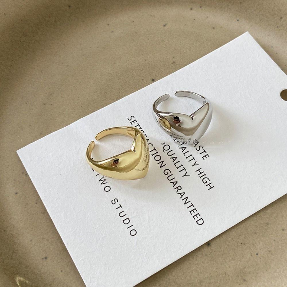 Korean Style Geometric Open Ring Jewelry Accessories Wide Finger Buckle Cute Metal Heart Ring  Gift