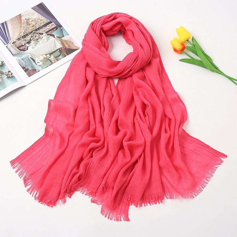 Solid Color Linen Scarf for Women Spring and Summer New Cotton Candy Monochrome Warm Gauze Scarf Travel Sunscreen Shawl