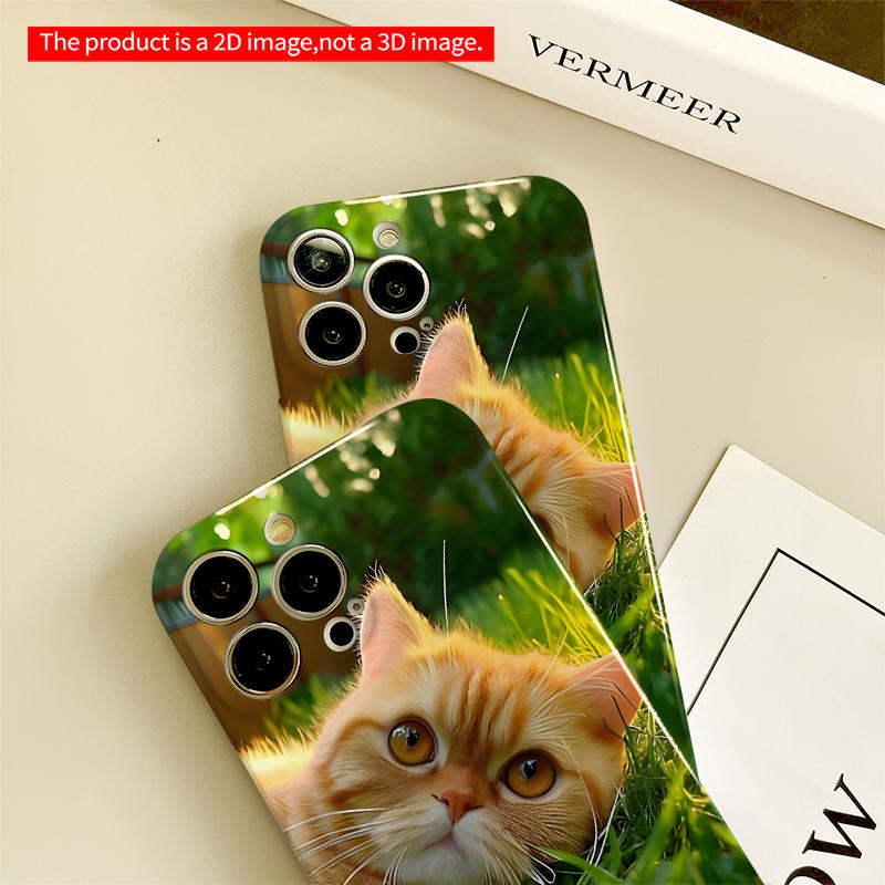 2DFlat Ginger Cat in Sunlit Grass Phone Case All inclusive film hard iPhone case, compatible with iPhone 18 Pro Max 17 16 15 14 13 12 11