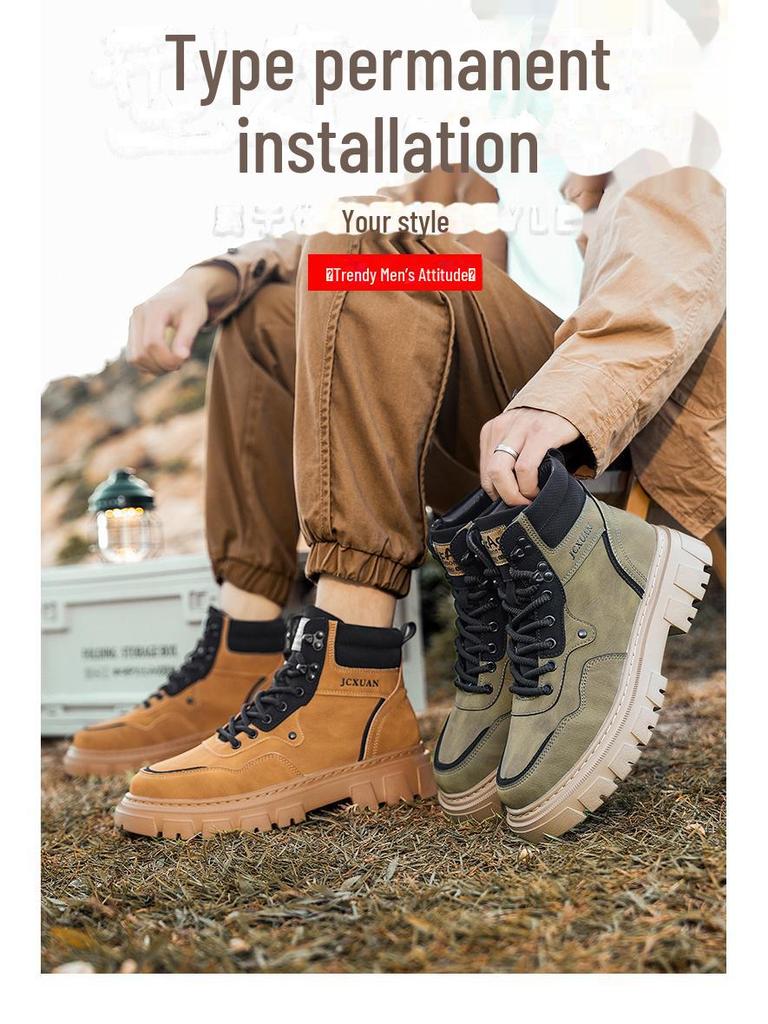 Мужские новые ботинки Martin 2024 года: Осенне-зимняя уличная желтая обувь с высоким берцем и мягкой подошвой для повседневной работы