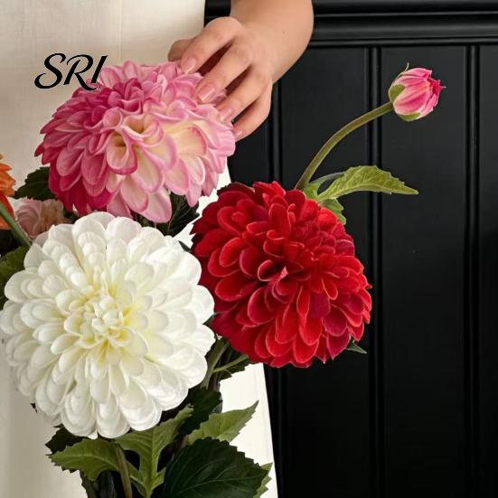 Realistic Petal Texture Flower Artificial Chrysanthemum Ball Flowers with 1 Head Bloom And Bud Fake Mums Long Lasting Hydrangea Bouquet for DIY Bridal
