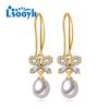 LSOOYH Natural Freshwater Pearl Earrings Fashion Wedding Party Cubic Zirconia Bow Earrings For Women