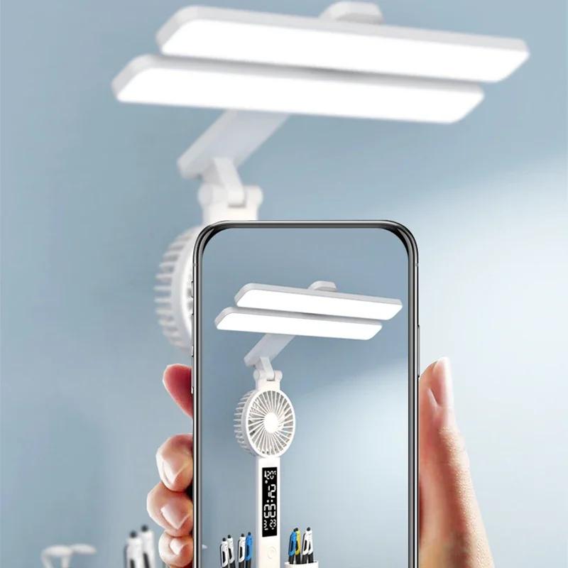 Перезаряжаемые светодиодные настольные лампы с часами и вентилятором, дисплей, лампы для чтения, прикроватные, декор для гостиной, сенсорное освещение, лампы для рабочего стола