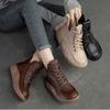 Johnature Женские ботинки из натуральной кожи, зимняя женская обувь на шнуровке с круглым носком, ботильоны ручной работы в стиле ретро с шитьем
