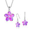 Fashion Flower Imitation Blue Fire Opal Plant Pendant Necklace Earrings For Women Wedding Jewelry Accessories Set Drop shipping
