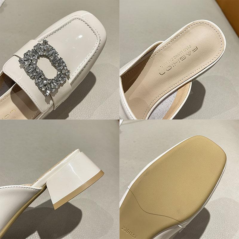 Брендовая женская обувь на среднем каблуке, тапочки с кристаллами, новые весенние сандалии на толстой пятке, туфли-лодочки, повседневные женские туфли без каблука с квадратным носком