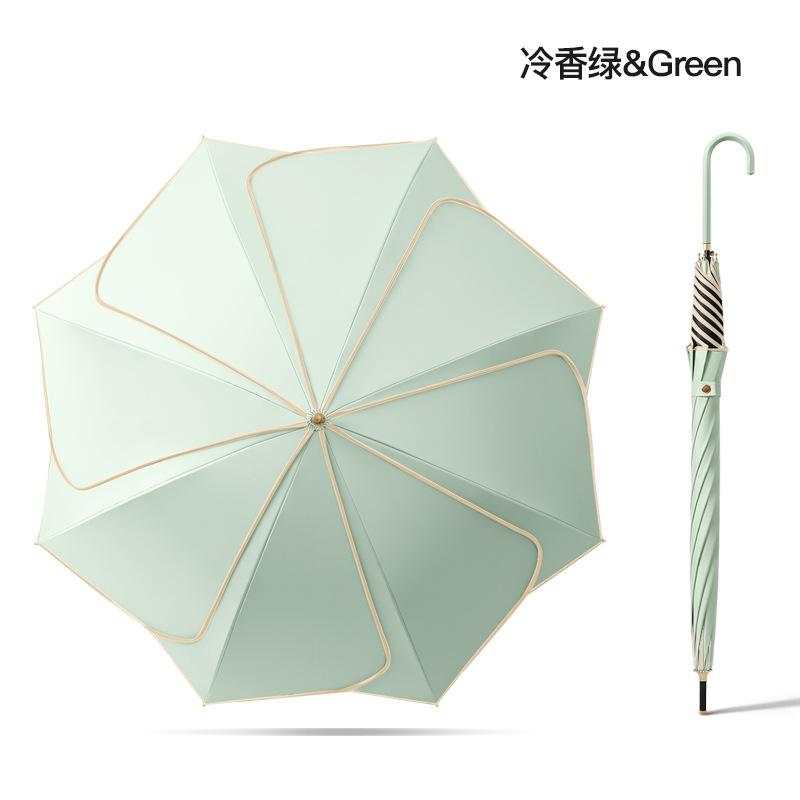 Creative 8 Bone Long Handle Petal Umbrella Color Scheme Leather Curved Handle Vinyl Fabric Fashion Sunscreen Candy Color Weather and Rain