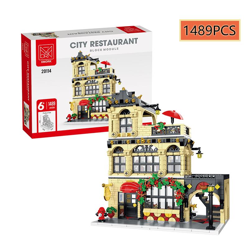 1489Pcs Moc Creative City Western Restaurant Streetview Building Lde Blocks Model Architecture Children'S Puzzle Toys