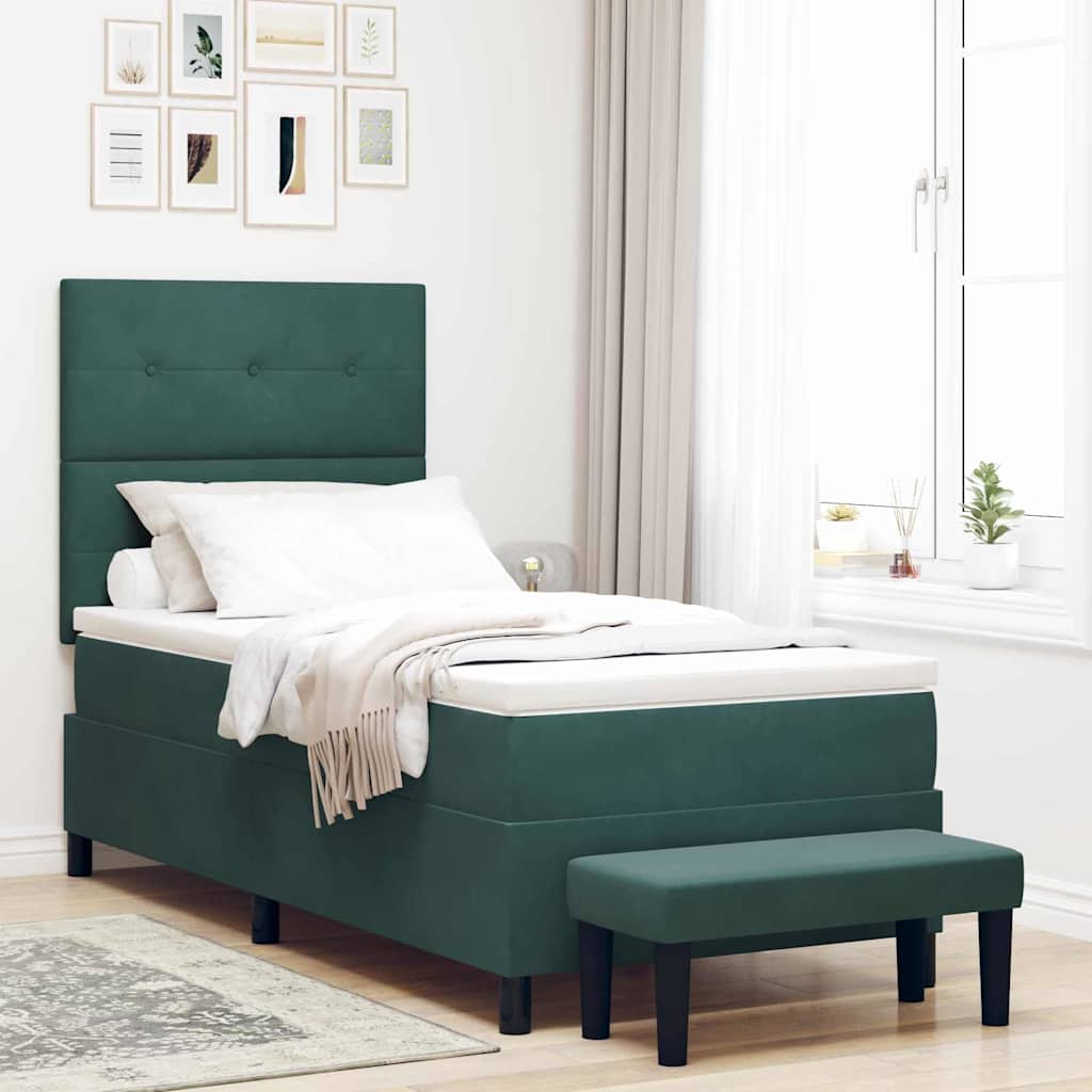 Box Spring Bed with Headboard Dark Green 200 x 90 cm Velvet