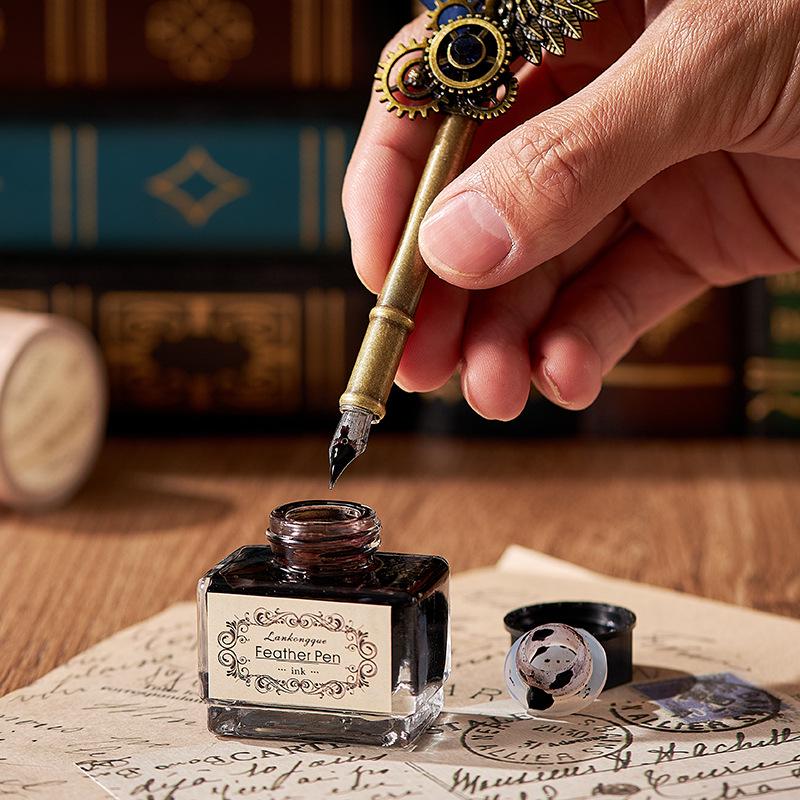 European Steampunk Quill and Ink Set with Wax Seal - Retro Fountain Pen Gift Box for Birthdays