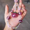 Purple peach pendant, crystal mobile phone lanyard ins women's bracelet, premium wrist pendant, beaded chain short.