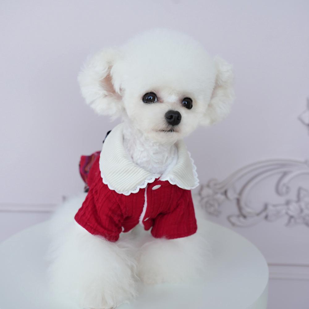 Pet Autumn/Winter Checkered Dress Teddy Thick Coat Thick Wool Couple's Coat Dog Christmas Clothes Dog Dresses for Small Dogs
