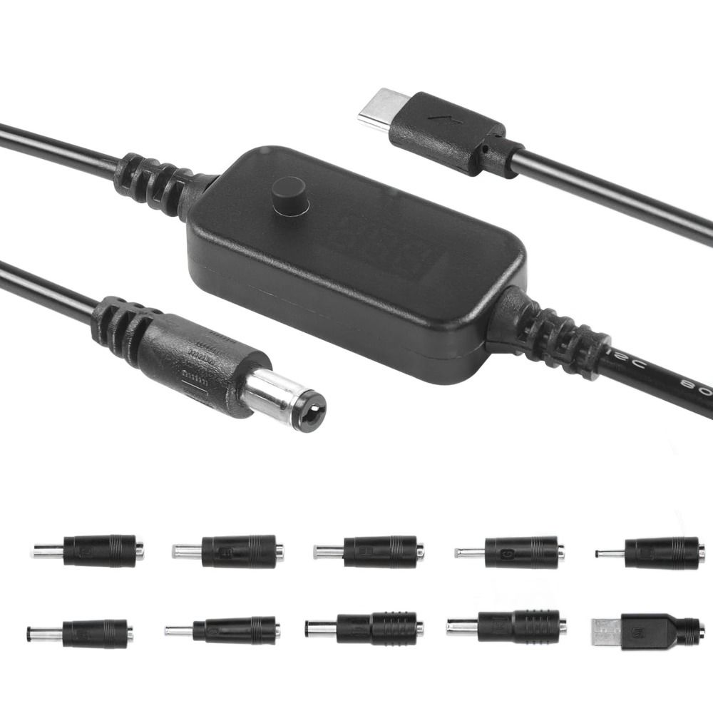 With 10 Connector Tips USB C To DC PD Adapter Cable 5V/9V/12V/15V/20V Boost Cable  Camera