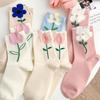 3D Flower Women Socks Candy Color Tulip Socks Comfortable Mid Tube Socks Ladies