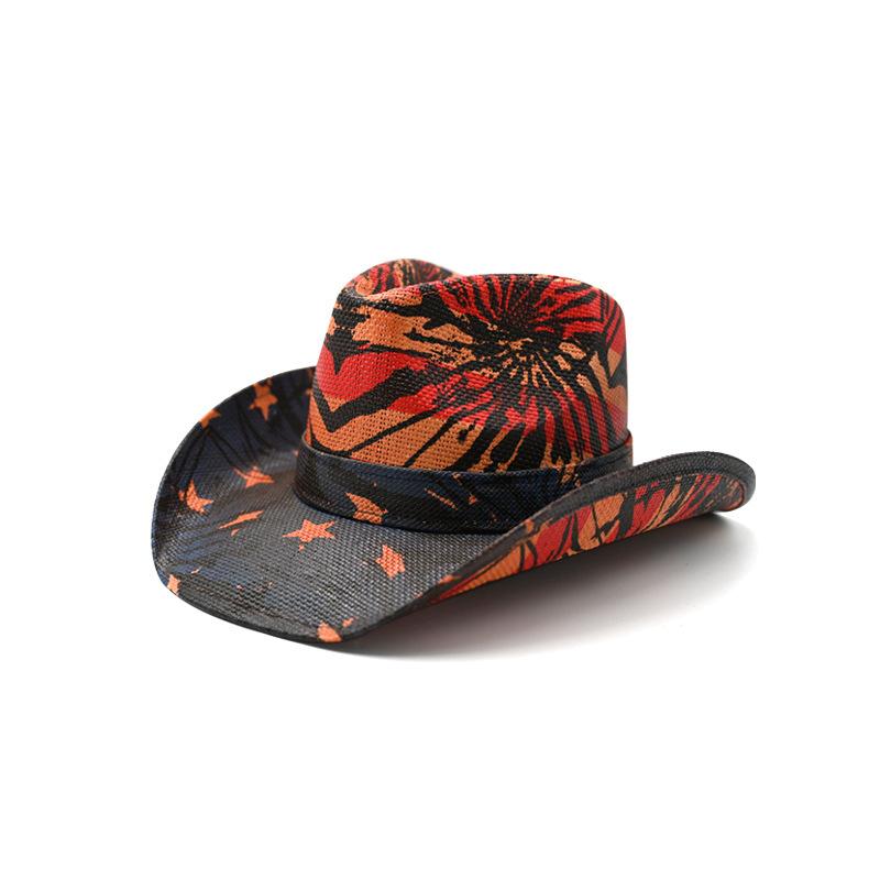 Three-dimensional Embroidery Handmade Straw Hat Western Cowboy Hat Men Cap Outdoor Women Hat Light Luxury