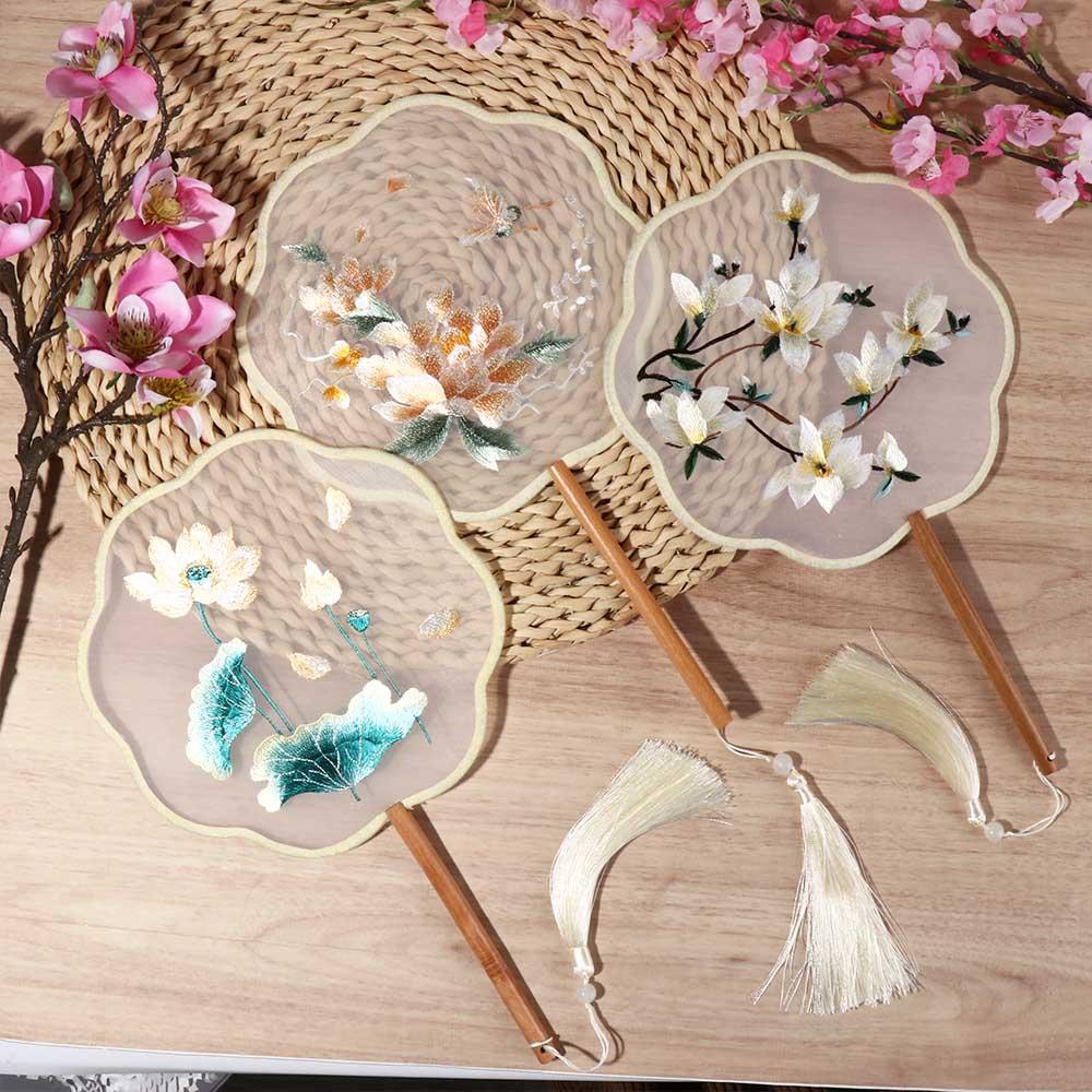 Handheld Chinese Style Fan with Pendant Silk Fan Classical Embroidery Fan Chinese Wedding