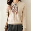 Women Autumn Knitted Cardigan Sweater Silk Scarf O-Neck Full Sleeve Single-Breasted Bottoming Solid Color