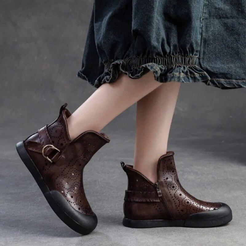 Johnature Дышащие ботинки в стиле ретро, ​​сандалии на плоской подошве из натуральной кожи, универсальная женская обувь с круглым носком