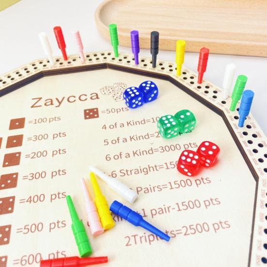 Набор лотков для костей Farkle Деревянный лоток, с 6 кубиками, 8 цветных колышков, Интерактивная настольная игра для нескольких игроков, Классическая настольная игра для путешествий