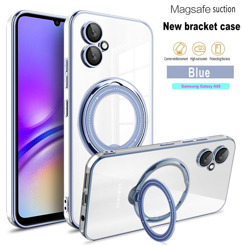 Роскошный чехол с покрытием Magsafe для беспроводной зарядки Samsung Galaxy A05 A05S A15 A25 A35 A55 с прозрачным магнитным кольцом и бампером