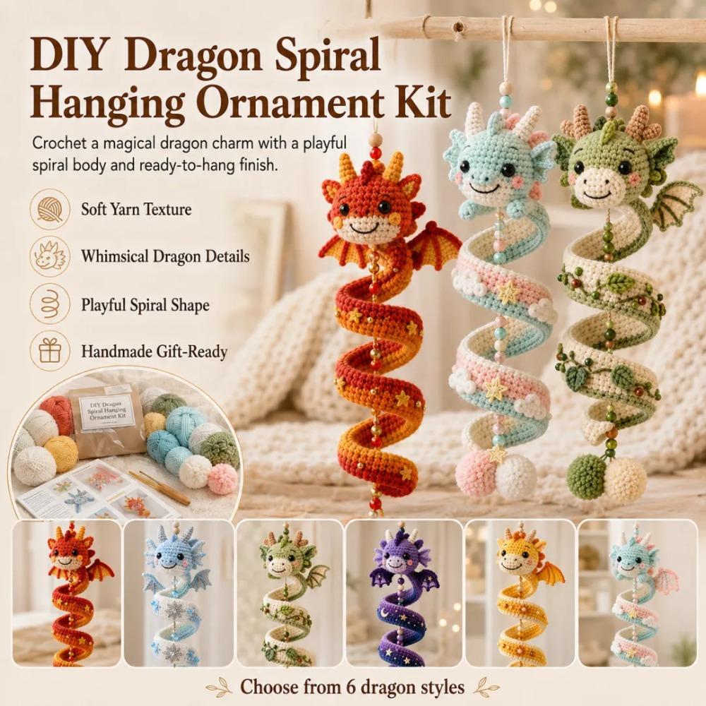 3D Figure Crochet Dragon Hanging Kit Fabric Tassel Knitting Spiral Dragon Craft Kit Window Hang