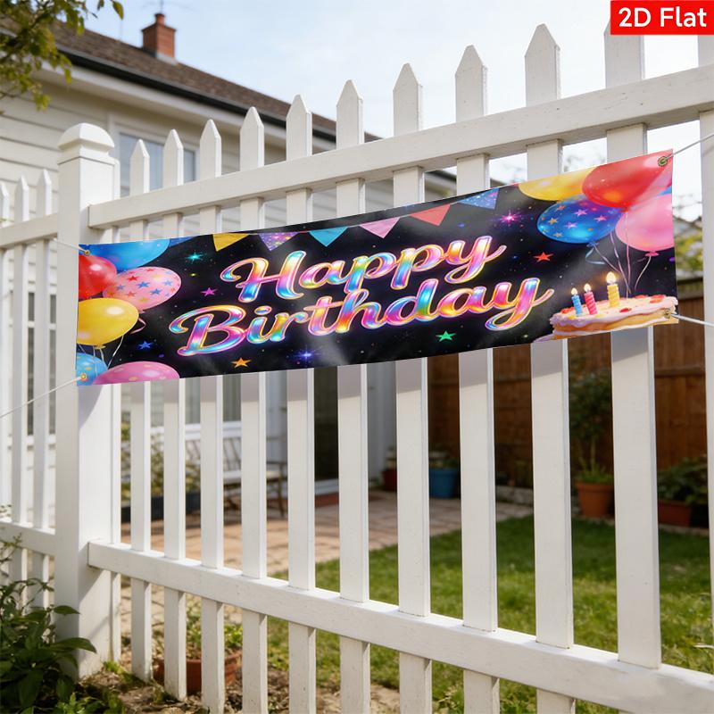 Neon Party Happy Birthday Banner, Garden Lawn Courtyard Fence Design, Polyester Outdoor Indoor Decoration