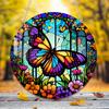 Round Stained Glass Style Window Hangings 5.9 Inch Colorful Sun Catcher with Chain for Indoor Outdoor Decor Light Reflection Artistic Gift