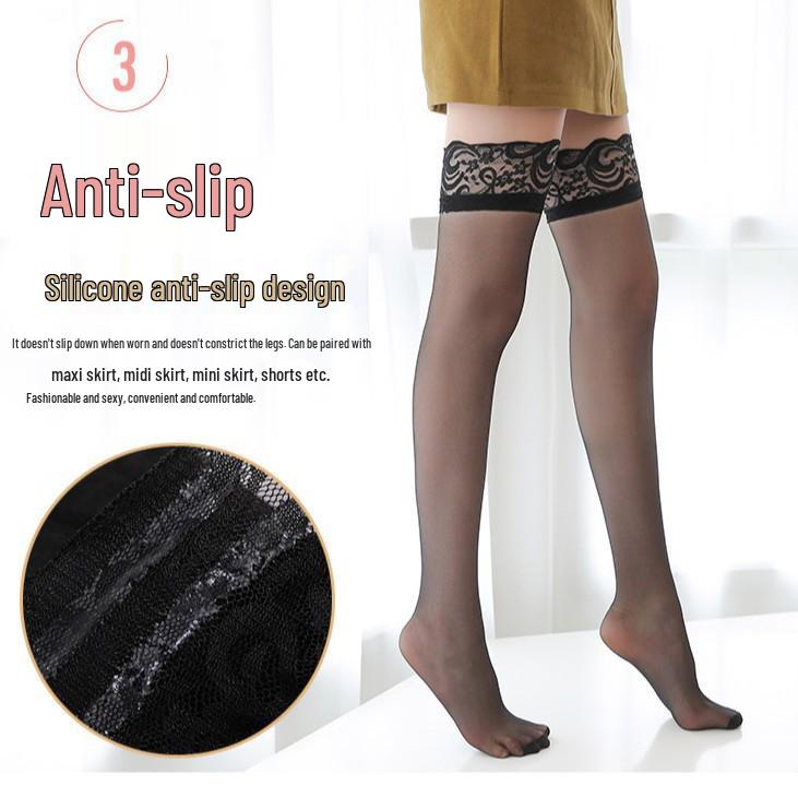 Ультратонкие черные кружевные чулки до бедра с нескользящей резинкой для женщин