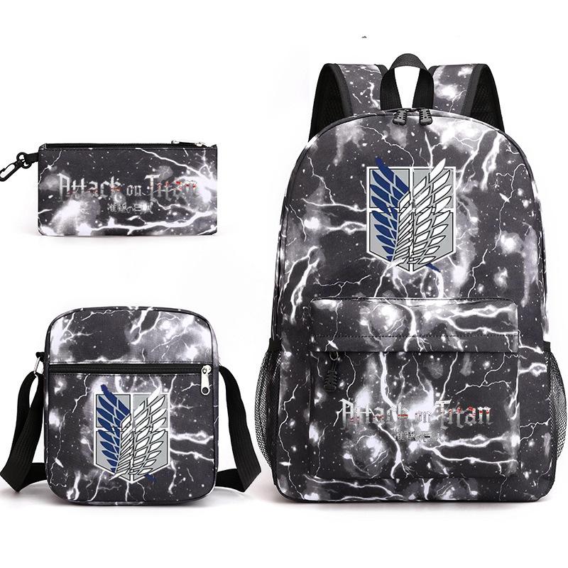 Attack On Titan Attackontitan Backpack Shoulder Pencil Case Three-Piece Oxford Cloth Student School Bag