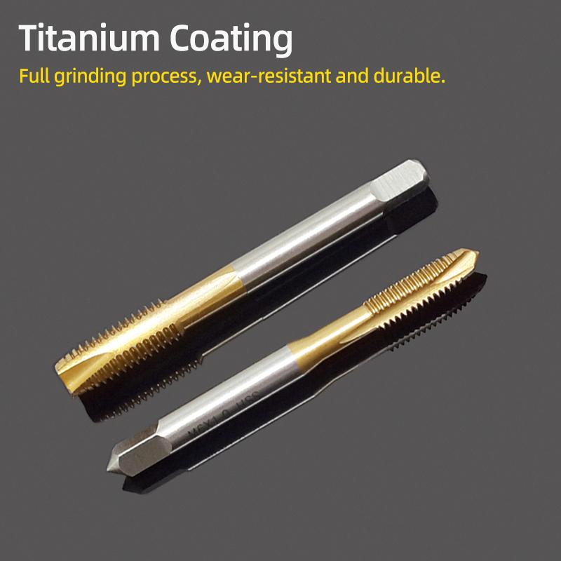 Machine Thread Tap Drill Bit HSS 6542 Titanium Metric Screw Machine Taps Straight Flute Hand Tool M2/M2.5/M3/M3.5/M4/M5/M6/M8