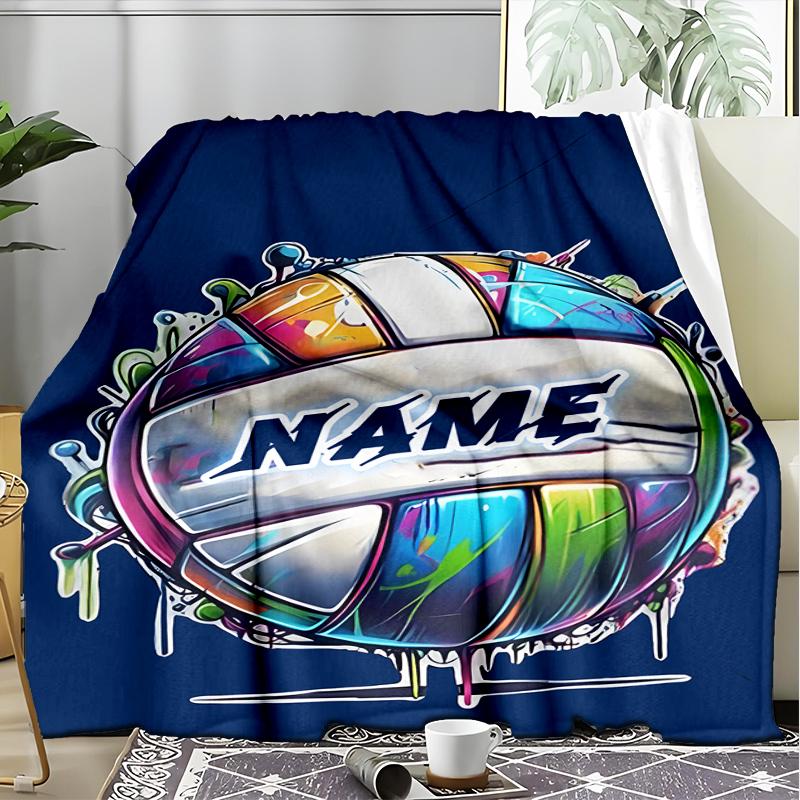 1PC Custom Name "Vibrant Sports Ball Design" outdooor Flannel blankets Throw Blanket All-Season Throw Gift Bedspread for Couch, Bed, Camping Holiday B
