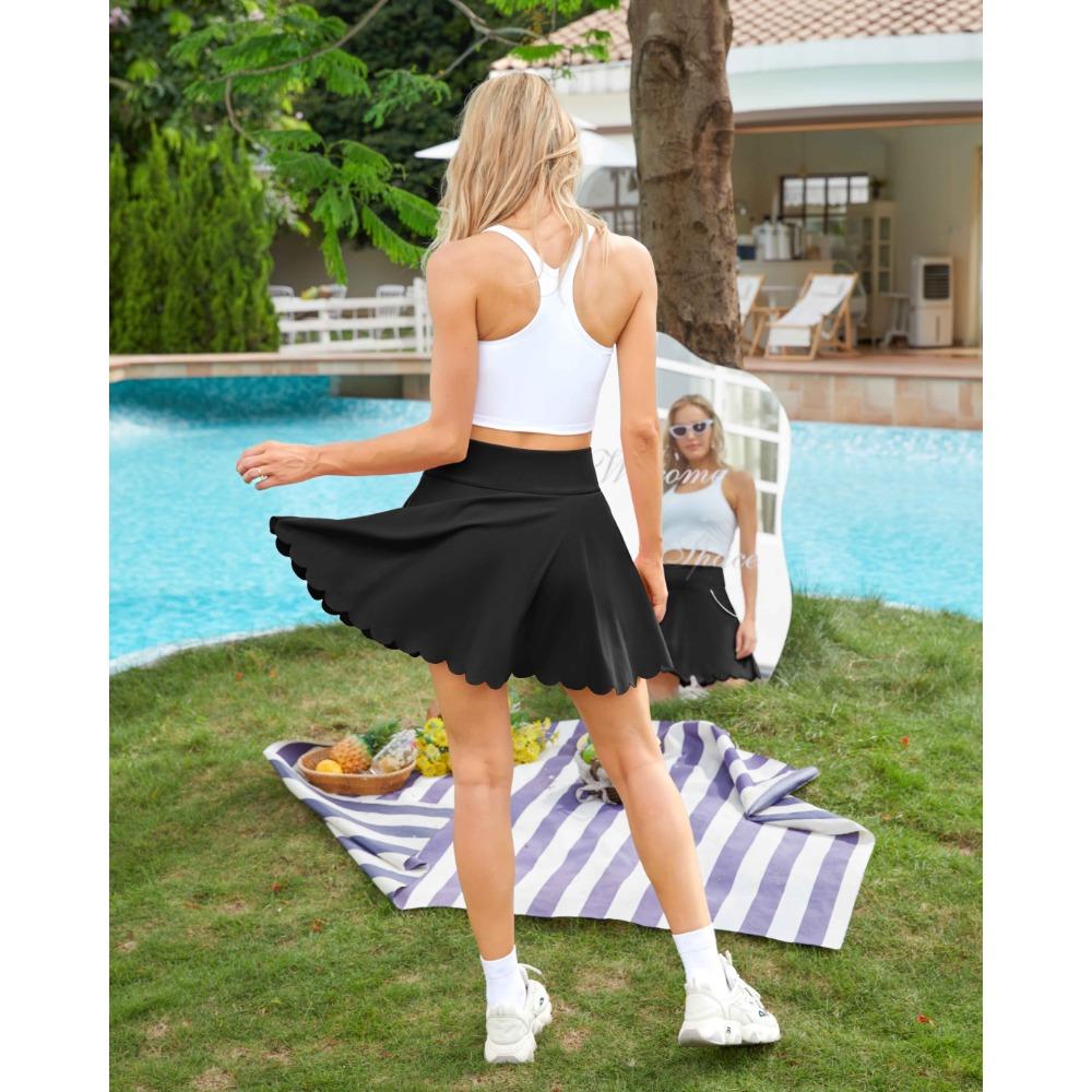 CHARMLEAKS Теннисные юбки для женщин с шортами и карманами, фестончатые спортивные юбки-шорты для гольфа