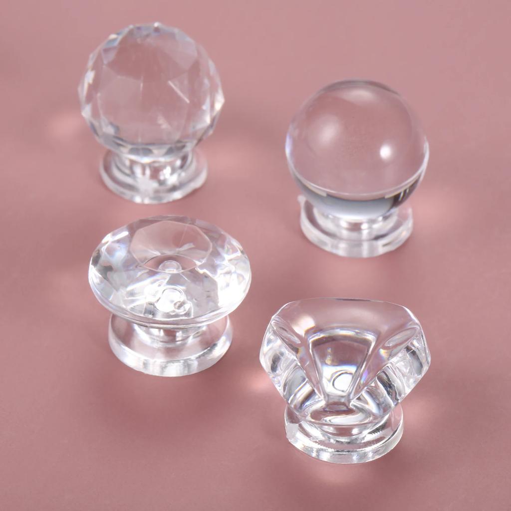 10sets Clear Acrylic Handle Knob + Transparent Screw Crystal Plastic Pull Triangular/Diamond/Spherical Decor Chest Dresser Box