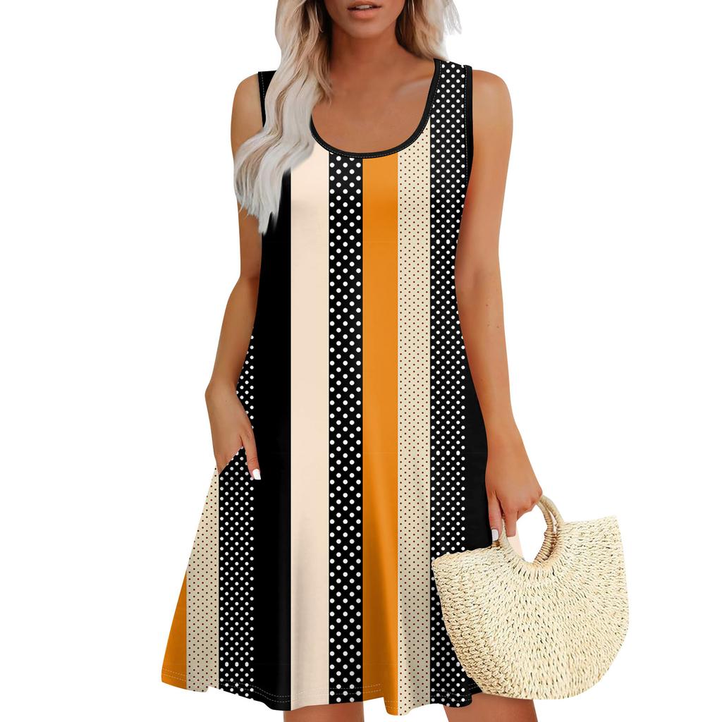 Женские летние платья, свободные сарафаны без рукавов с U-образным вырезом и карманами