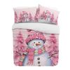 Christmas Snowman Pink Christmas Tree 3pcs Bedding Set For Double Bed Home Textile Duvet Cover Quilt Cover Pillowcase