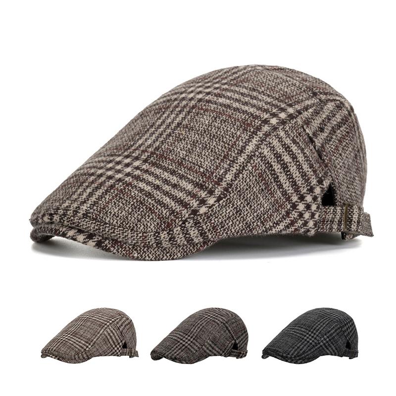 Plaid Beret Men's Autumn Winter Thick British Woolen Peaked Cap Newsboy Caps for Men Forward Cap Paintsman's Cap Driver Ivy Hat