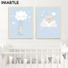 Милый маленький медвежонок, облака, звезды, детская стена, художественный детский плакат, печать на холсте, декоративная картина, скандинавский декор для детской комнаты